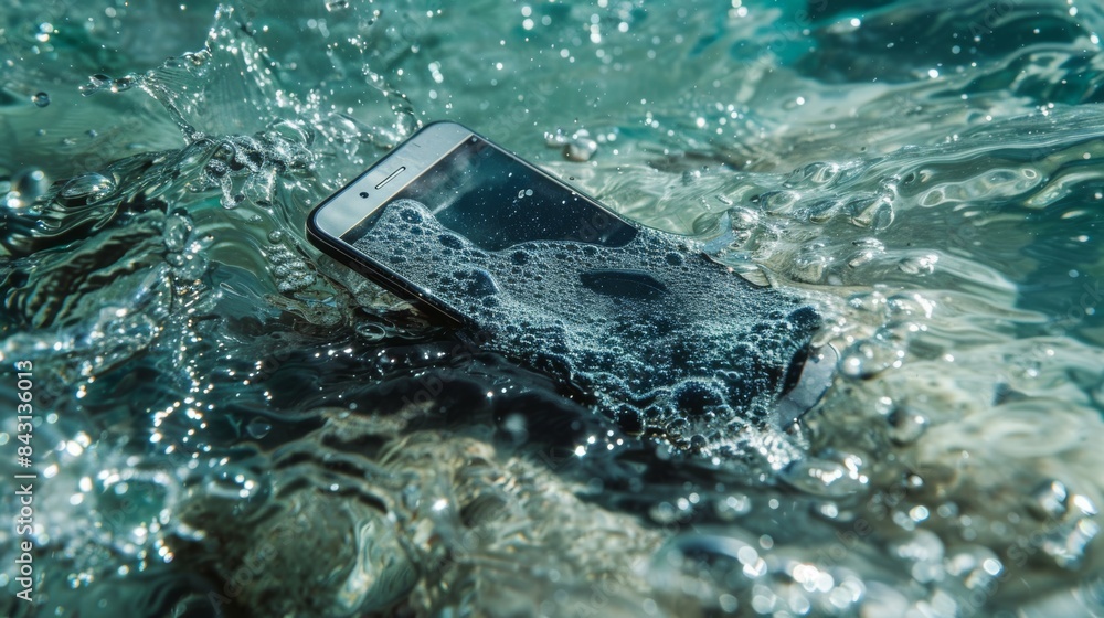 Aufkleber the smartphone drowns in the pool. background with copy space