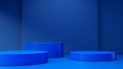 Sets Composition of steps realistic Minimal background. simple podium  Cobalt blue color background environment with copy space for product presentation. 3d rendering illustration.