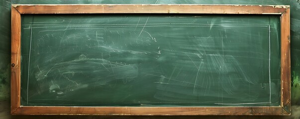 A spotless green chalkboard with a simple wooden frame, perfectly clean