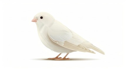 Fototapeta premium A white bird with a pink beak is standing on one leg and facing away from the camera on a white background