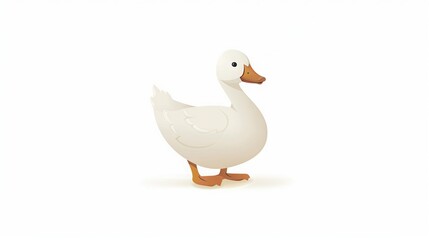 Fototapeta premium White duck with brown beak on plain white background; shadowed head