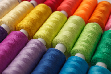 Set of colorful spools of thread