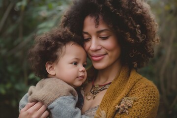 Obraz premium Loving Mother and Child Sharing Tender Moment Outdoors