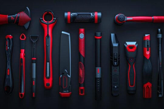 Sleek and Modern Sports Equipment Arranged in Minimalistic Composition on Black Background