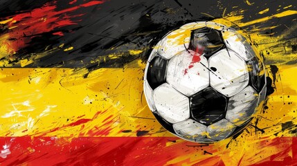 Soccer ball on a background of the Germany flag, painting.