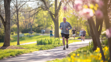 Fototapeta premium Elderly Health: Park Trail Stroll