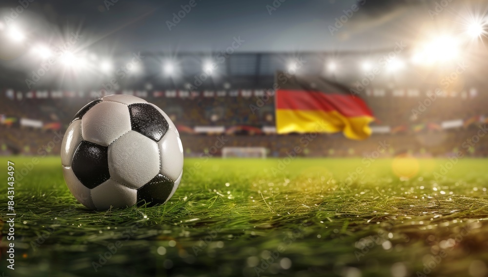 Canvas Prints Soccer ball on the field of stadium with Germany flag.