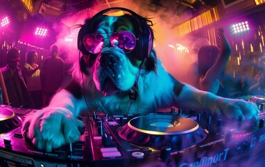 Dog DJ at a vibrant nightclub