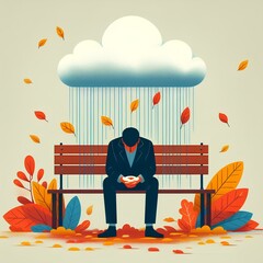 Sad mode, young man, vector 