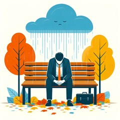 Sad mode, young man, vector 