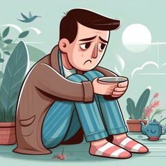 Sad mode, young man, vector 