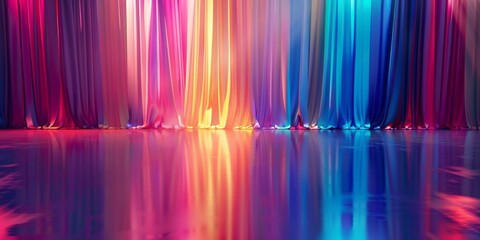 Colorful curtains and spotlights in a theater on an empty stage.
