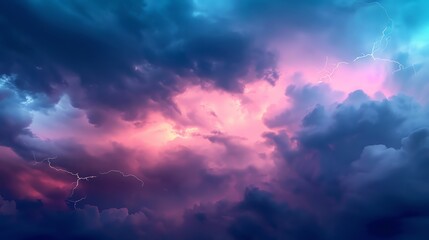 Fototapeta premium A dramatic sky filled with dark clouds and bright lightning. The perfect backdrop for a stormy night.