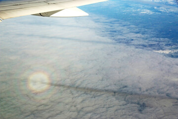 Glory in the clouds from an airplane