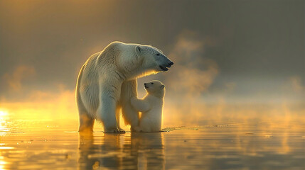 Pole bear mother with her cub