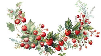 Red berry decoration composed of a watercolor strawberry wreath