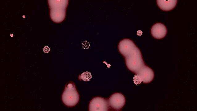 animation of coronavirus particles under electron microscope