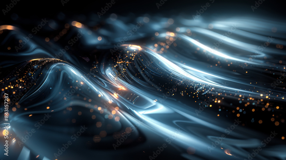 Poster a blue and orange wave with a lot of sparkles. the sparkles are in different sizes and are scattered