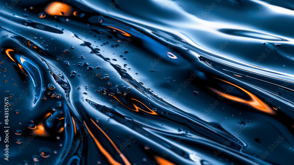 Aufkleber smooth lines in dark blue. the texture of a viscous liquid on a dark background with bright golden s