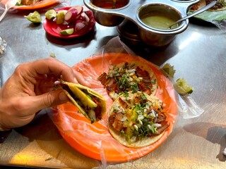 Tacos Al Pastor - Traditional Mexican Street Tacos made with Marinated Grilled Pork and Served on...