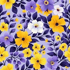 Enchanting Seamless Pattern of Purple and Yellow Woodland Flowers - A Mesmerizing Floral Display