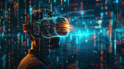 Virtual reality technology of metaverse businessman analysis digital