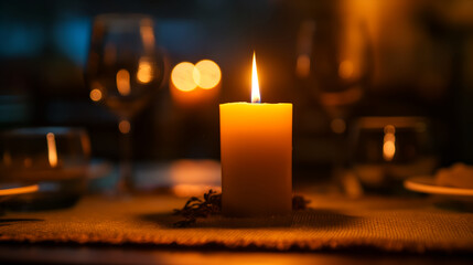 Candlelit Dinner Table Setting with Glasses
