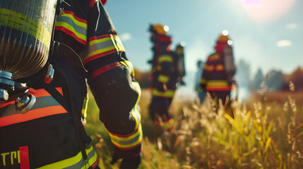 Firefighters in Gear on Field During Day