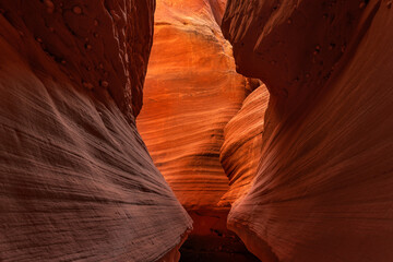 Passageway in Antelope Slot Canyons in Arizona showing the intricate, carved patterns.