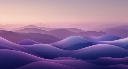 Purple Gradient Landscape With Wavy Hills At Sunrise