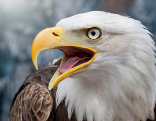 Obraz premium Head of American bald eagle with an open beak.