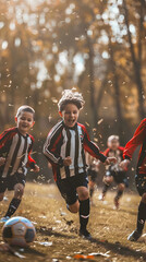Ni&ntilde;as y ni&ntilde;os vestidos de jugadores de f&uacute;tbol sonriendo