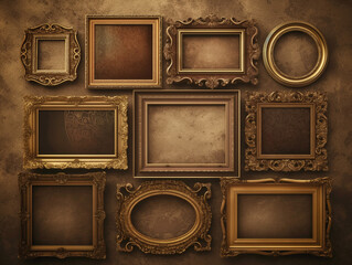 Collection of vintage frames on textured background with soft ambient lighting.