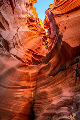 Antelope Slot Canyon Passageway looking straight up to the crack at the top.