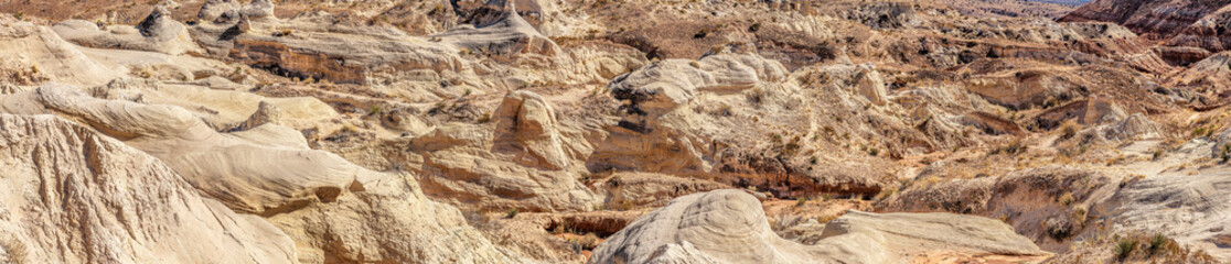 White clay deposit at Toadstool Hoodoos in Kanab Utah spread across a wide expanse of terrain
