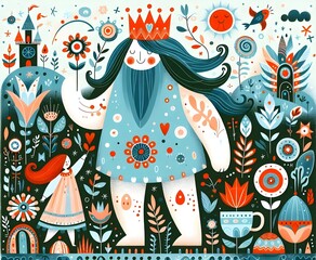 Ilustración infantil. seres mágicos, seres fantásticos, cuento de hadas, cuento infantil, ilustración, storybook, rey, reyes, giant, gigante, fantasía, variopinto, ilustración, arte, dibujos animados