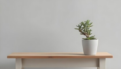 : Clean Aesthetic Scandinavian style table , shelf with decorations. minimalist interior.