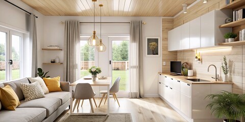 Cozy Minimalist Living Room and Kitchen with Elegant Design

