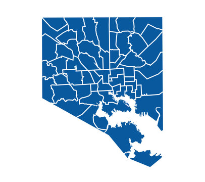 Outline blue map of Baltimore city