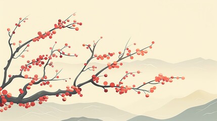 Fototapeta premium An elegant and minimalist digital painting of a cherry blossom branch.