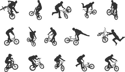 bmx bicycles trial slopestyle dirt jump vector silhouette collection