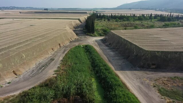 Aerial video over banana plantations in Jisr az Zarqa Israel