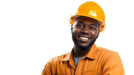 Smiling Black Worker Isolated on White Background