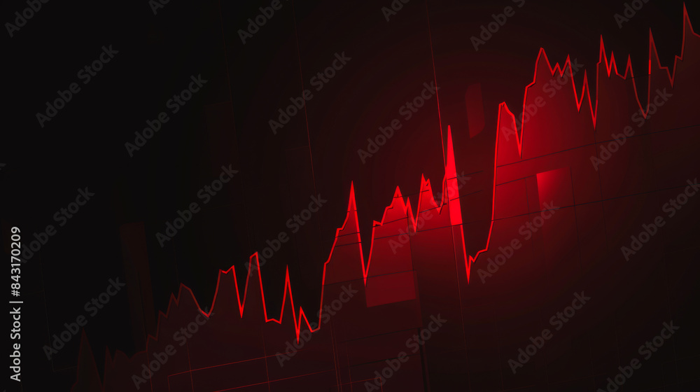 Aufkleber dark background with bright red stock market chart. digital screen with a red histogram showing the 