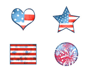 Set of four 4th of July or USA Patriotic Icons