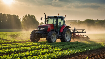 Tractor in the field, pesticides