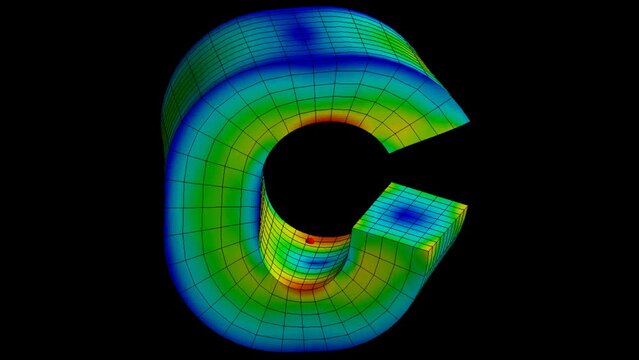 Mechanic simulation engineering - Letter C Displacement and stress finite element analysis