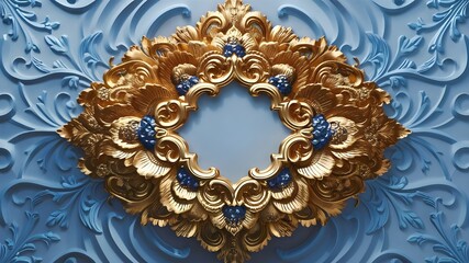 Luxury Floral Pattern with Blue and Gold Highlights