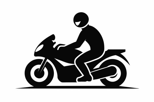 recommend clip art:  A man with helmet sitting on a racing motorcycle, mascot vector logo, silhouette black color