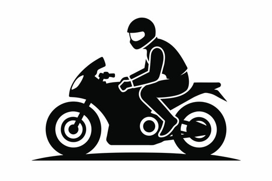 recommend clip art:  A man with helmet sitting on a racing motorcycle, mascot vector logo, silhouette black color